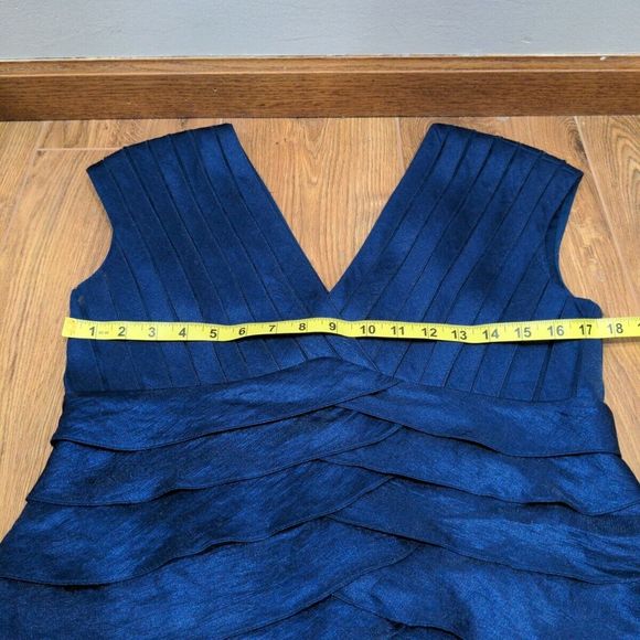 Adrianna Papell Shimmer Layered Tiered Sheath Cocktail Dress Size 14 Blue - Picture 11 of 12